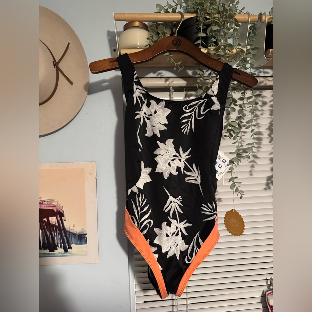 Roxy Floral Black and Coral Swimsuit
